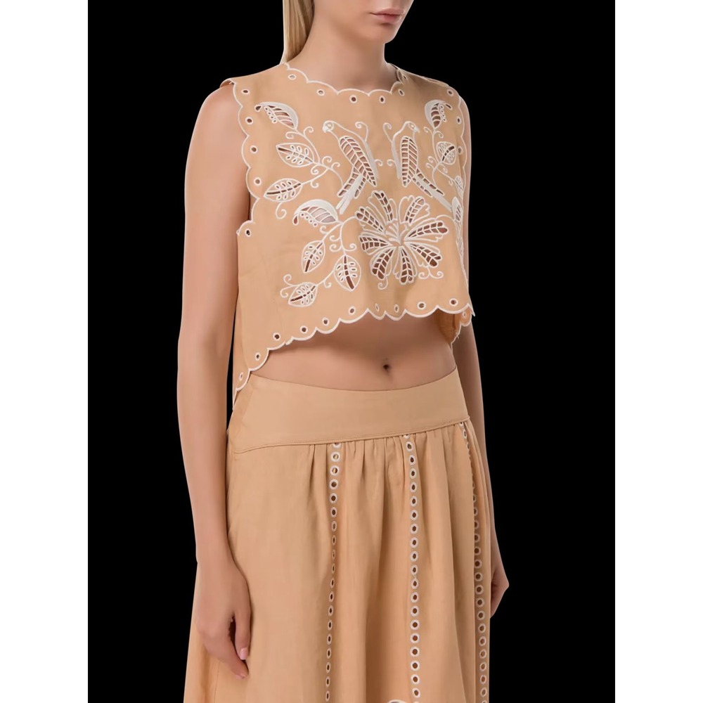 Farm Rio Sand Richelieu Sleeveless Top Dark Sand Medium New With Tags - Picture 3 of 6